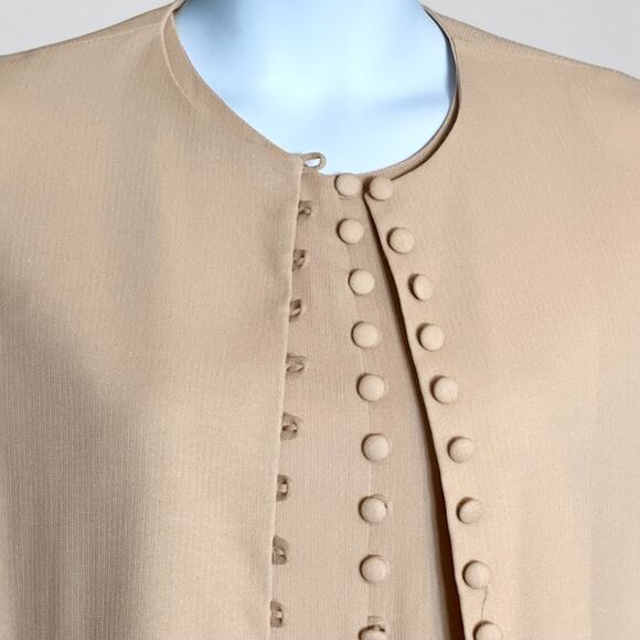 Vintage 80s Jones New York Dress Jacket Set Sz 16 Champagne Mother of Bride Glam - Picture 5 of 12